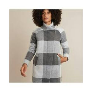 Marine Layer Stephanie Cocoon Gray Buffalo Check Pea Coat Jacket Size Small